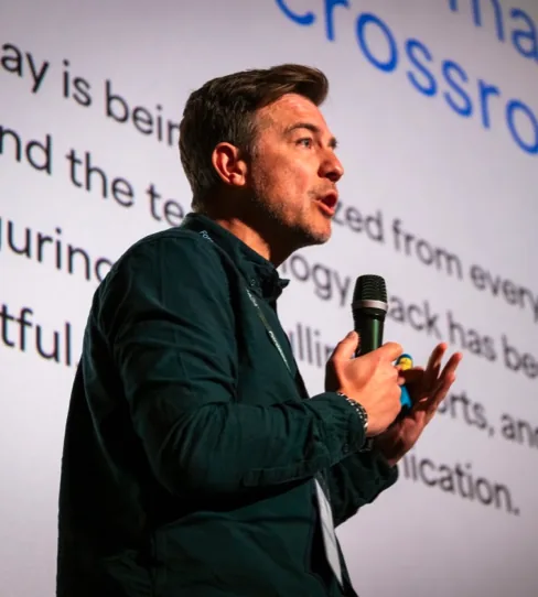Adam Oldfield, Founder of Fortitude Labs, speaking at an industry event
